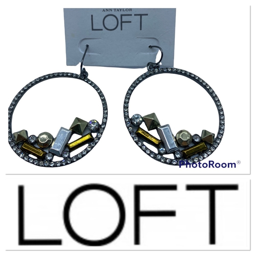 NWT LOFT crystal and rhinestone floating circle fishhook earrings